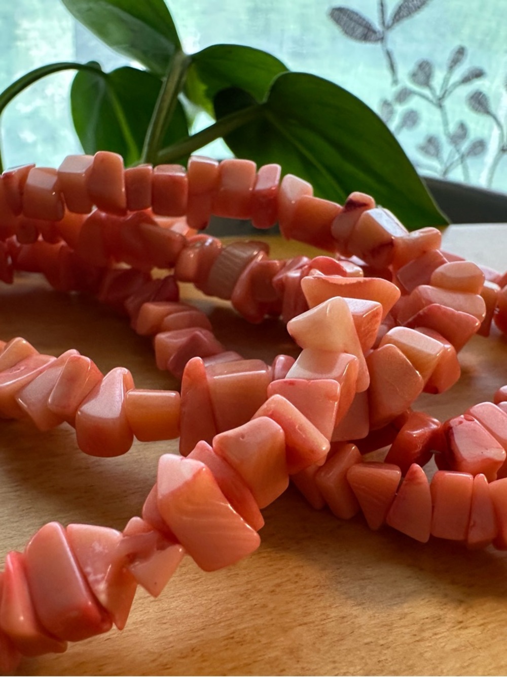 Angel Skin Coral Chip Beaded Sterling  Necklace